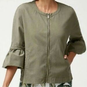 Tommy Bahama Olive Green Ruffle Sleeve Full Zip Jacket Size Medium